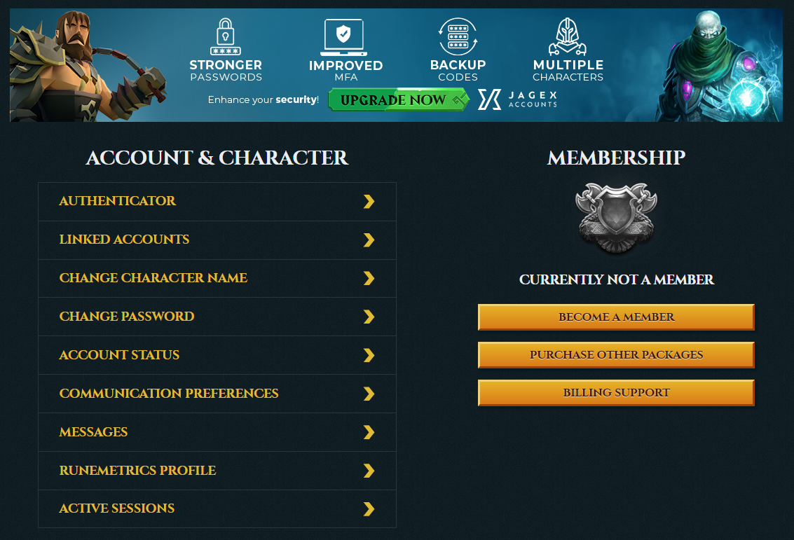 RuneScape Account Settings