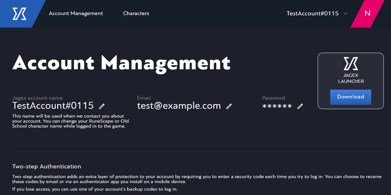 Account management page